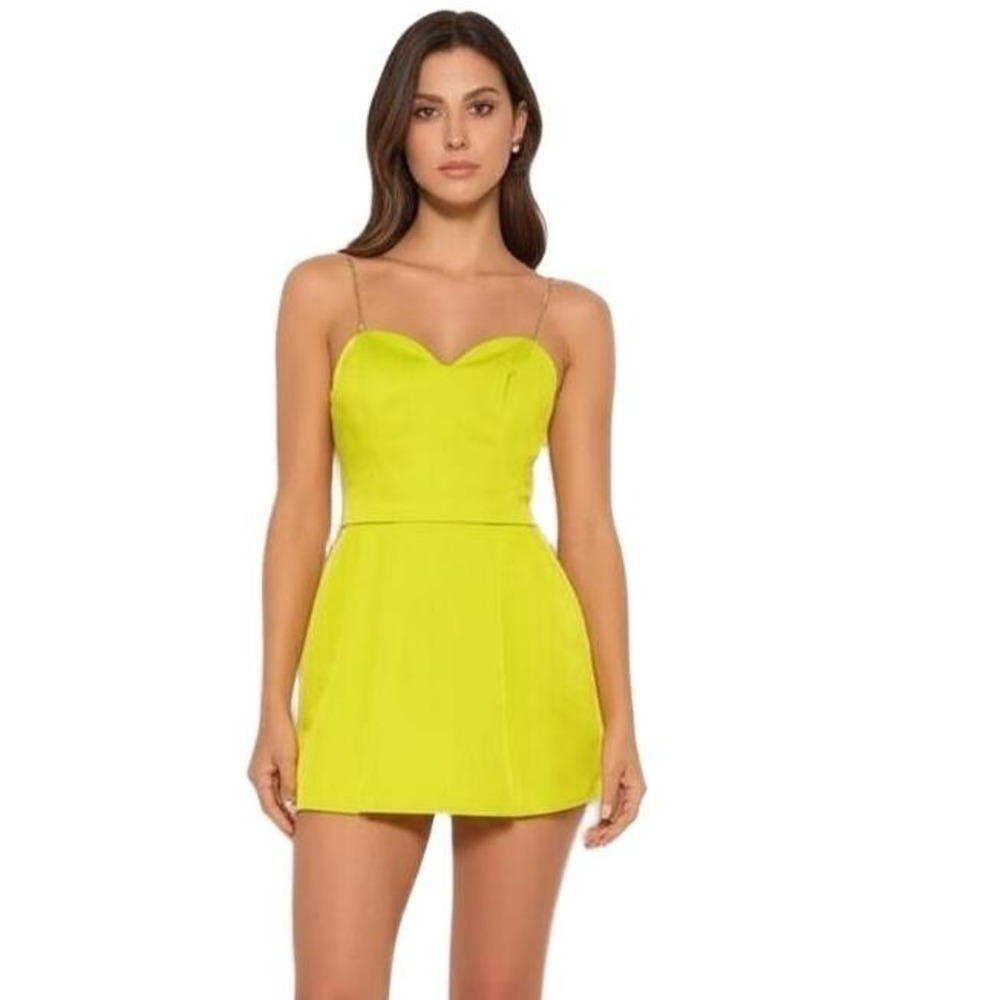 Naven Mini Dress S Chartreuse Yellow Boning Sleeveless Cocktail Vibrant Bold